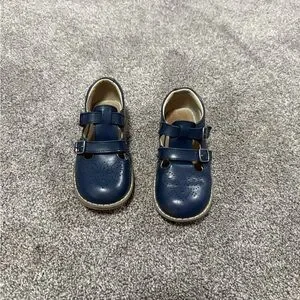 L’Amour Beatrix Double T Strap Navy Leather Shoes Sz 11