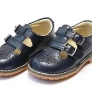 L’Amour Beatrix Double T Strap Navy Leather Shoes Sz 11