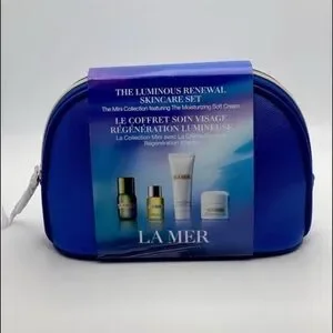 La Mer Skincare travel size Collection with Blue Cosmetics Pouch
