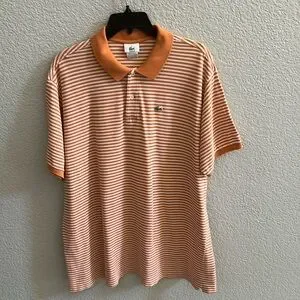 Lacoste Men's Polo in Orange and White Stripes Short Sleeve Shirt Size 2XL