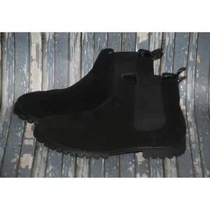 Ladies River Island Black Suede Ankle Boots Size 7 EU 41 Pull Strap Flex MINT