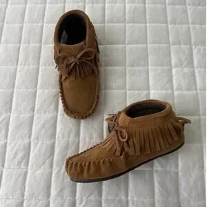 LAMO Youth 1Y Moccasin Ankle Boots Brown Suede Fringe Comfort Bohemian