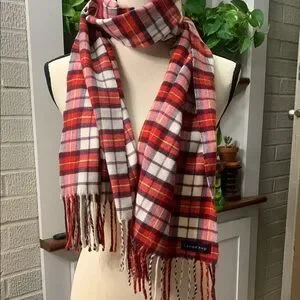 Land's End Red Plaid Winter Scarf EUC 418320 Unisex 15"x62"