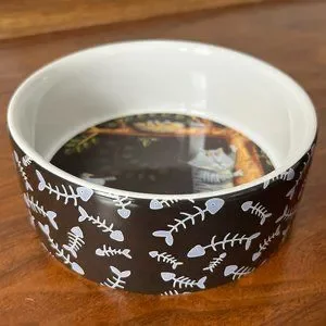 Lang "C Is For Cat" Second Thoughts Cat Food Bowl 2005 Unused Ceramic Humor