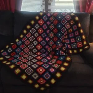Large Vintage Granny Square Afghan Throw Blanket Colorful Crochet Roseanne 43x58