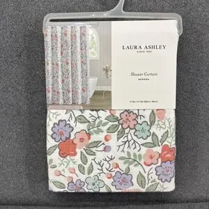 Laura Ashley Shower Curtain Floral Rowena Fabric Cottage 72 X 72 New