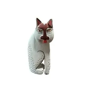 Laurel Burch Wood Painted Cat Figurine Figure Blue Spotted 4" Decor EUC