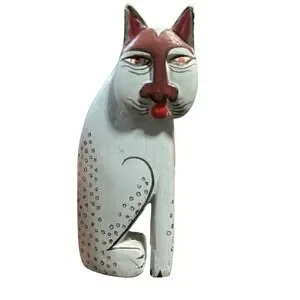 Laurel Burch Wood Painted Cat Figurine Figure Blue Spotted 4" Decor EUC