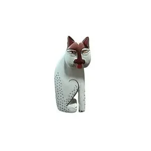 Laurel Burch Wood Painted Cat Figurine Figure Blue Spotted 4" Decor EUC