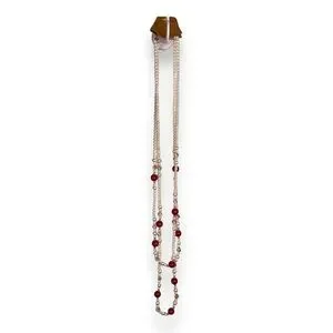 LAYERED BEADED NECKLACE RED IVORY WHITE 30” VINTAGE RETRO