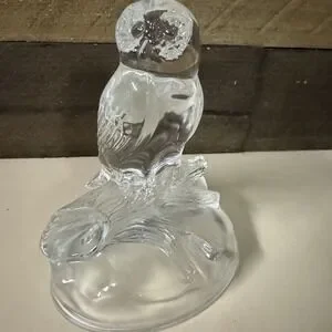 Lead Crystal Owl On Branch Frosted Base 5.5" Tall