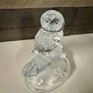 Lead Crystal Owl On Branch Frosted Base 5.5" Tall