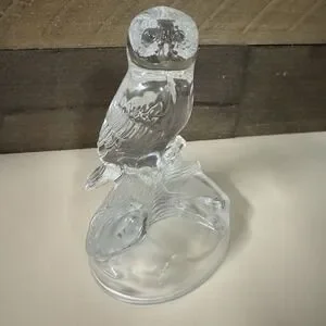 Lead Crystal Owl On Branch Frosted Base 5.5" Tall