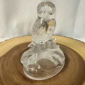 Lead Crystal Owl on Branch Frosted Base 5.5" Tall
