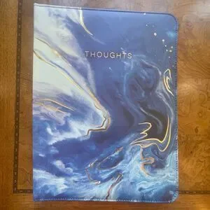 Leather Folder Blue Marble Design Folio with Paper Leather Folder Blue Marble Design Folio with Paper