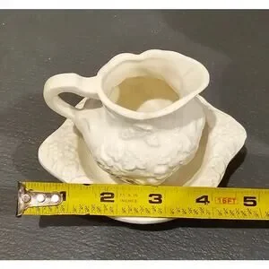 Lefton Japan Ceramic Cherub Cupid White Mini Bowl Pitcher Creamer Set 5” Vintage