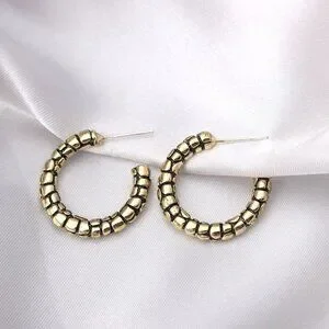 Leighton Kie Mens Cobblestone Pattern Hoop Earrings Gold Black Gift Packaged