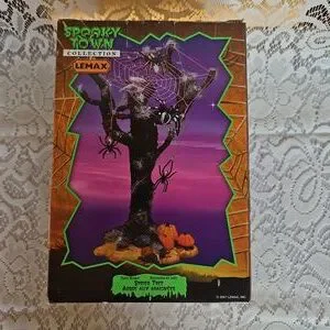 Lemax Spooky Town Spider Tree With Orange And Black