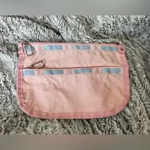 LeSportsac Make-up / Pencil Bag. Vintage Pink With Blue Logo