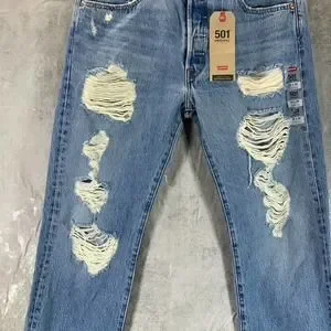 Levi's Men's 501 Original-Fit Button Fly Ripped Denim Jeans SZ 33X30