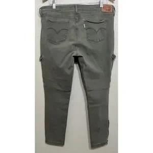 Levis 711 Skinny Jeans Women's Olive Green W33 Cargo Stretch Ankle Zip Pants