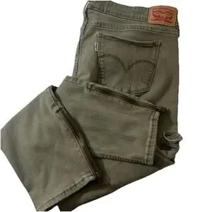 Levis 711‎ Skinny Jeans Women's Olive Green W33 Cargo Stretch Ankle Zip Pants