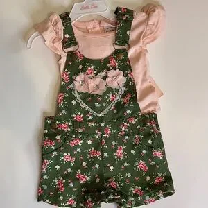 Little Lass Green And Pink Shortall Outfit NWT