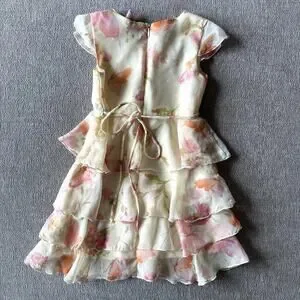 Little Lindsey Floral Ruffle Tiered Dress 2T Summer Spring Girly Yellow Pink