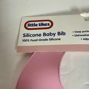 LITTLE TIKES Pink Silicone BABY BIB Deep Pocket & Adjust. Food Grade NEW