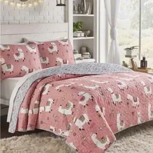 Llama Twin Cotton Reversible Quilt Set