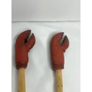Lobster Claw Wood Salad Servers Fork & Spoon Hand Carved Hand Painted