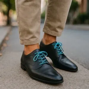 LodinG Mens Black Leather Blue Laces Closed Lacing Oxfords Shoes Size 11