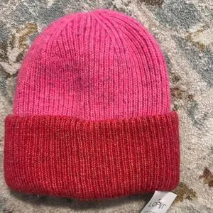LOFT Pink And Red Knit Beanie Hat
