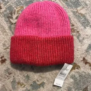 LOFT Pink and Red Knit Beanie Hat