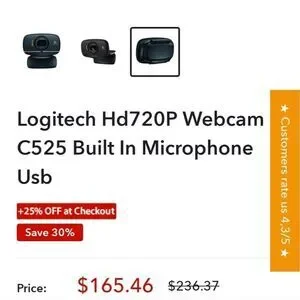 Logitech Hd720P Webcam Built In Microphone Usb Cord Connected