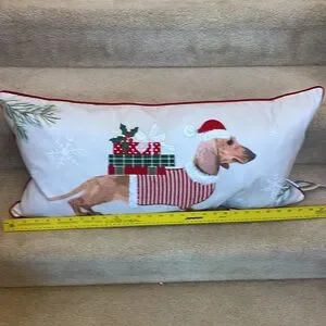 Long Feather Dachshund Holiday Themed Pillow With Handcrafted Details