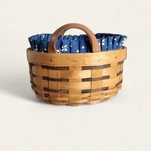 Longaberger Round Button Basket Liner Protector Leather Handles