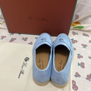 Loro Piana Light Blue Suede Loafers – Elegant Slip-On Style