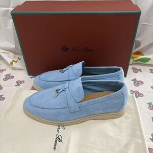 Loro Piana Light Blue Suede Loafers – Elegant Slip-On Style