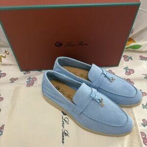 Loro Piana Light Blue Suede Loafers – Elegant Slip-On Style