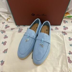 Loro Piana Light Blue Suede Loafers – Elegant Slip-On Style