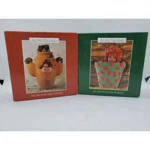 Lot of 2 ANNE GEDDES 100 Piece Miniature Jigsaw Puzzle Flower Pot Babies Sealed