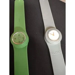 Lot Of 2 Slap Band Silicone Wrist Watches - 1 Gray And 1 Green (UNTESTED)