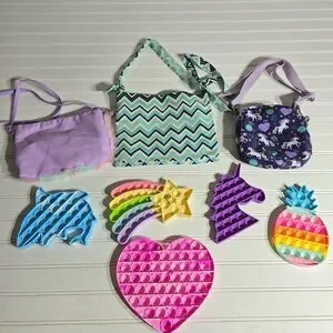 Lot Of 3 Girls Purses And 5 Pop It Fidget Toys