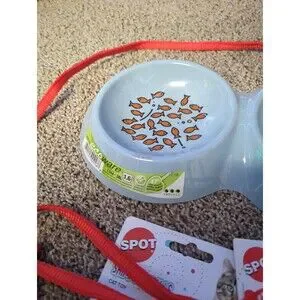 Lot Of 5 Cat Supplies New Or Like New - Dish Collar Leash Ball Toys Can Lids