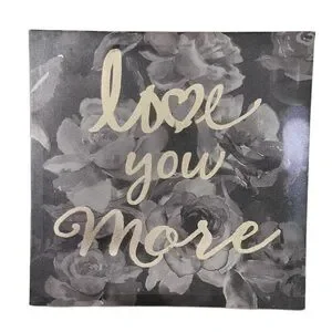 “Love You More” Floral Wall Art - Black Gray And Metallic Gold