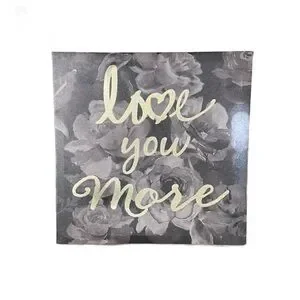 “Love You More” Floral Wall Art - Black Gray And Metallic Gold