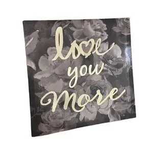 “Love You More” Floral Wall Art - Black Gray and Metallic Gold