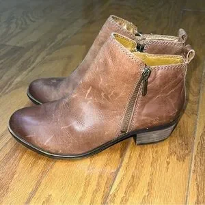 Lucky Brand Basel Brown Leather Distressed Ankle Booties Size 5.5