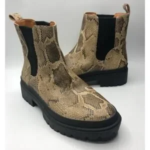 Lucky Brand Womens Emali Snakeskin Ankle Chelsea Boots Sz 10 M
